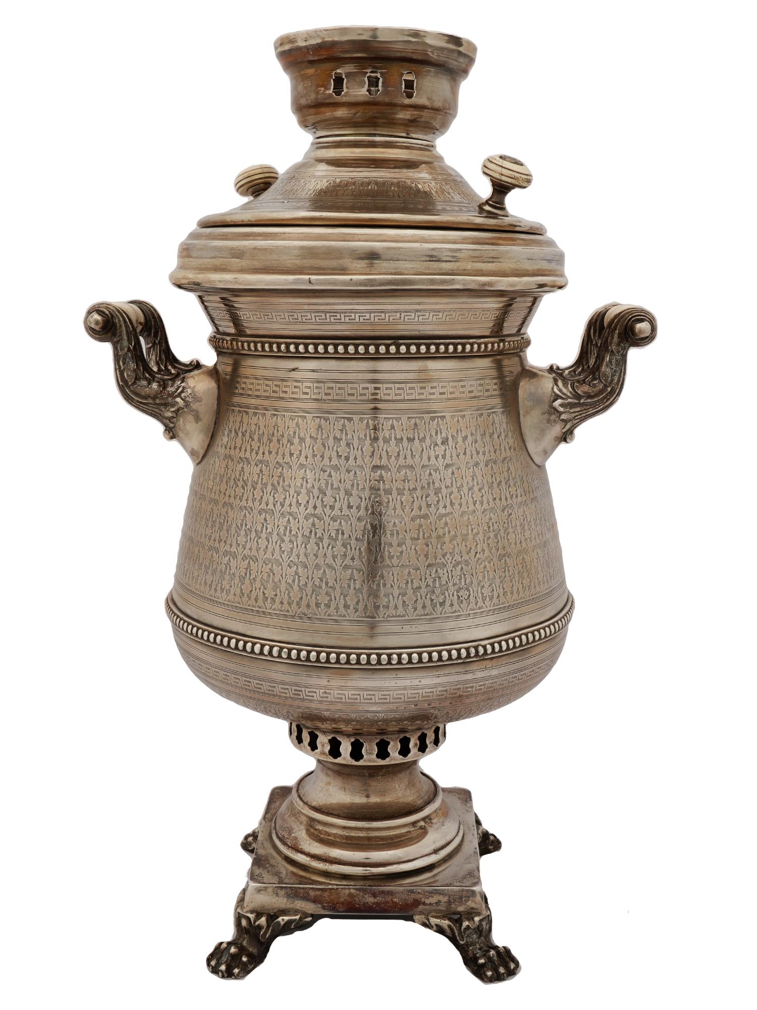 LARGE RUSSIAN 84 SILVER ENGRAVED SAMOVAR PIC-4